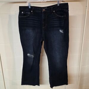 Terra Sky Womens Jeans Size 18W Short Dark Wash  Flare Distressed Raw Hem